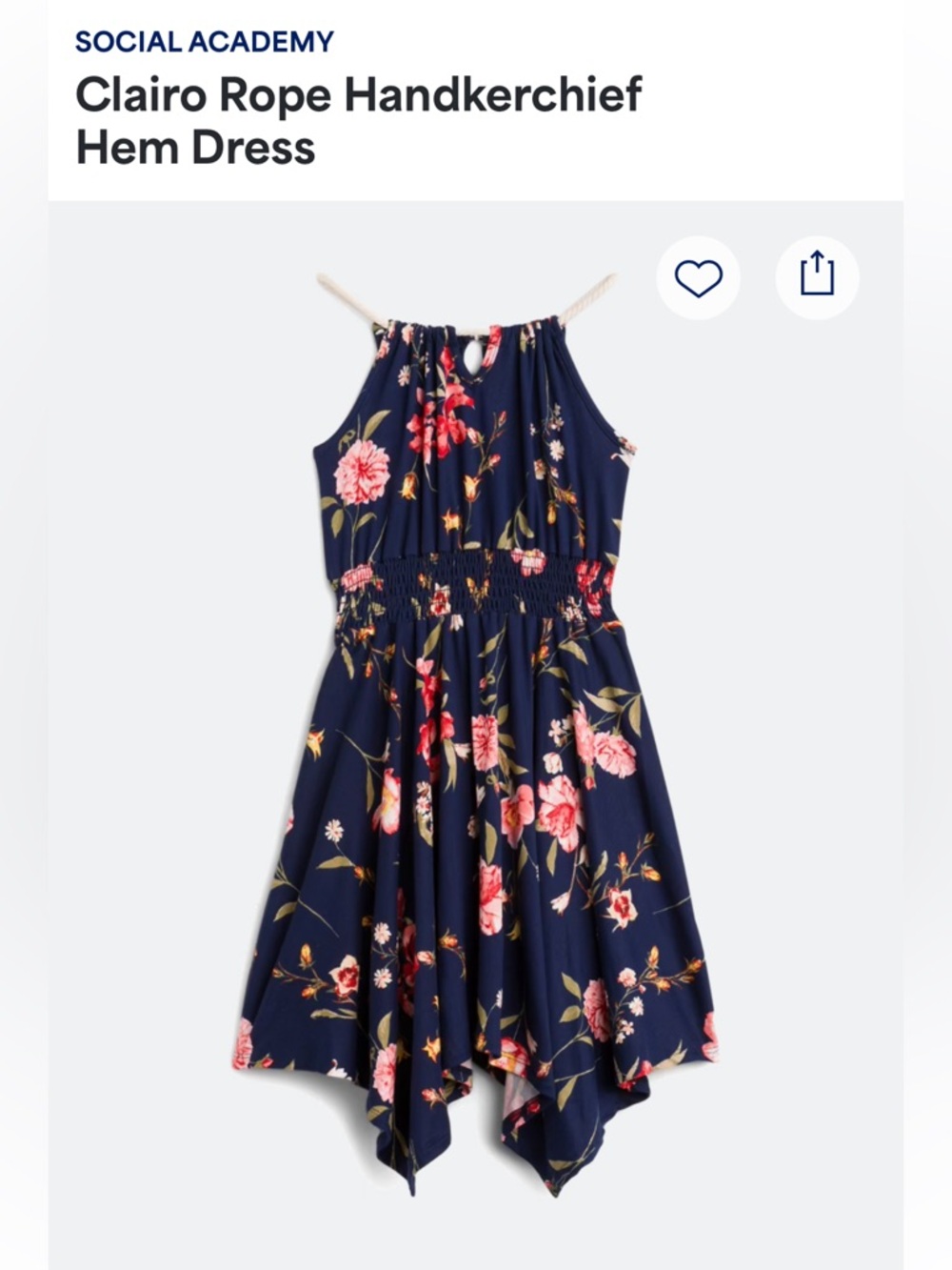 Navy Floral Girls Casual Sundress with Pink & Orange Blooms
